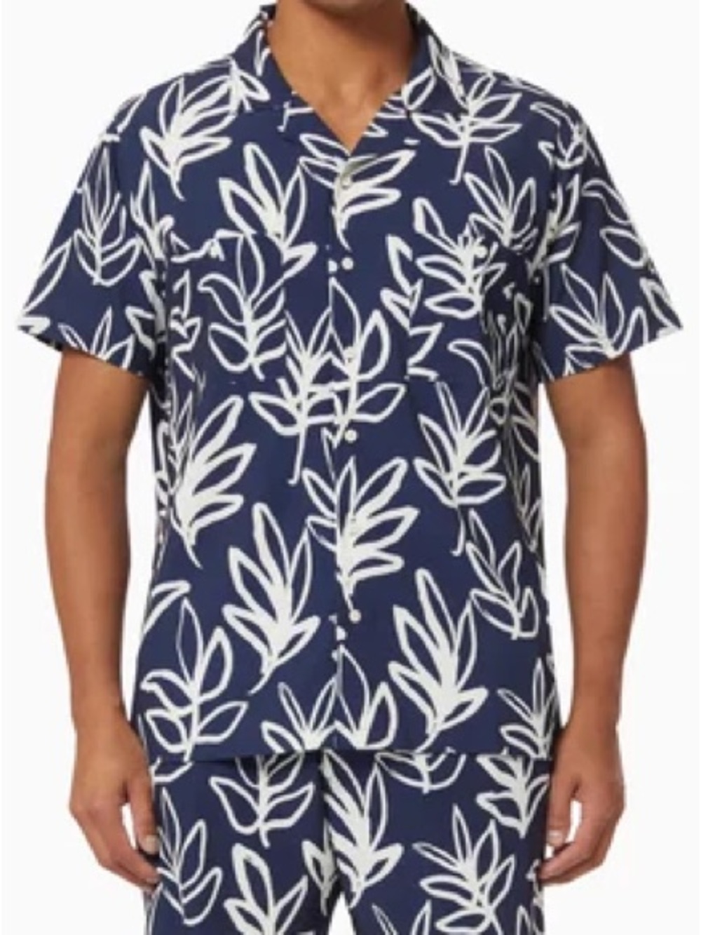 Onia Blue Camp Stretch Leaves Print Resort Shirt XL